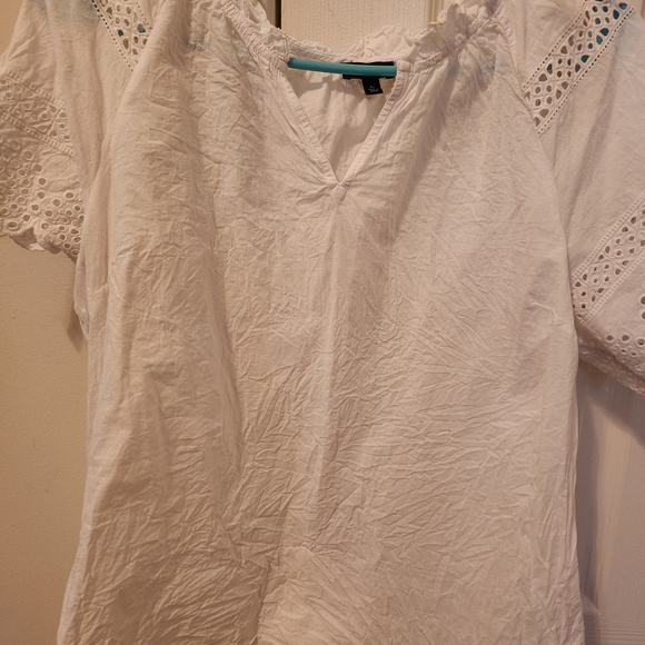 Talbots Tan Ruffled Smocked Blouse Short Sleeve - Picture 1 of 3